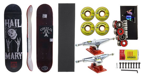Kit Skate Montado = Shape + Lixa + Truck + Parafuso + Rolamento + Rodas