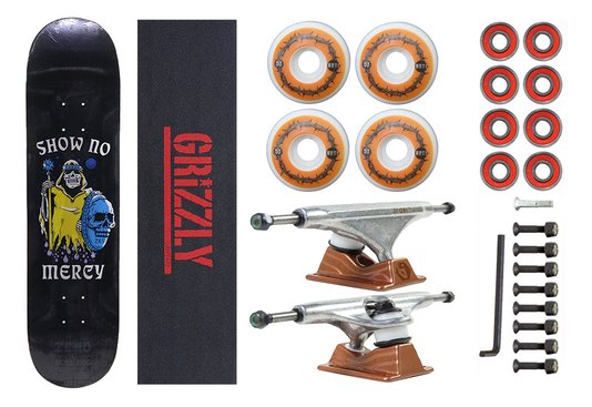 Kit Skate Montado = Shape Zero Maple, Lixa Grizzly, Truck OBI, Rolamento Red Bones, Roda Anti Action, Parafuso Kronik