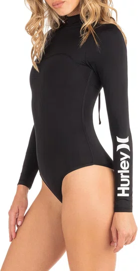 Lycra Maiô Feminino Hurley Body de peça única Oao com zíper nas costas - Preto