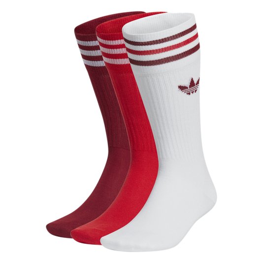  Meia Adidas Solid Crew 3 Cores - Branco/Vermelho/Bordô