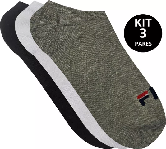 Meia Fila Cano Invisível Kit/3 Pares Mistas 39-43 Masculino - Preto/Mescla/Branco