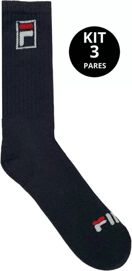 Meia Fila Cano Longo Kit/3 Pares 39-43 Masculino - Preto