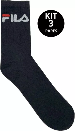 Meia Fila Cano Medio Kit/3 Pares 39-43 Masculino - Preto
