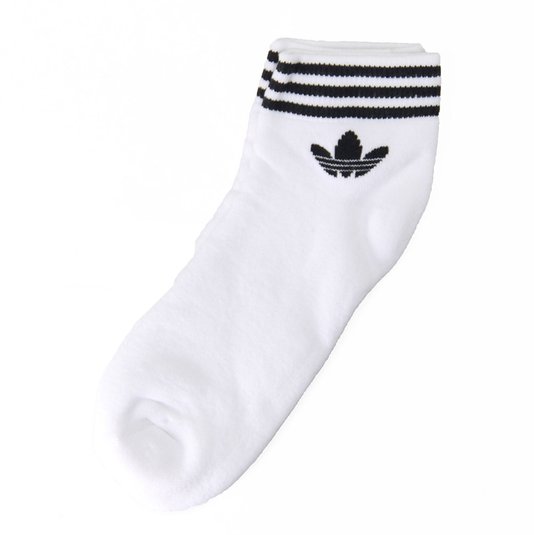 Meia Masculina Adidas Ankle Stripes Cano Médio - Branco/Preto