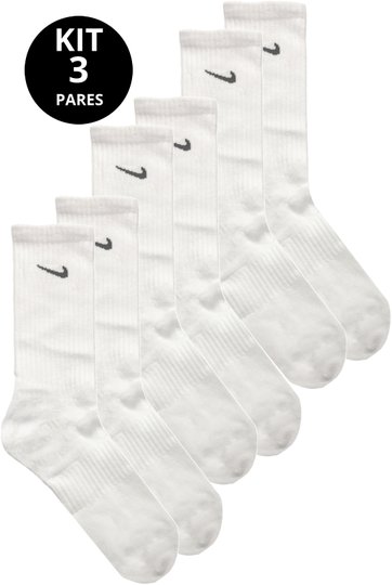 Meia Nike Cano Longo Everyday Cush Crew 3 Pares - Branco