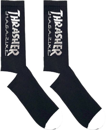 Meia Thrasher Mag Logo Algodão Cano Medio - Preto