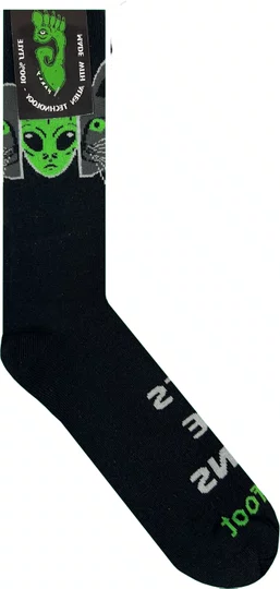 Meia Unissex Gnarly Cats Aliens Cano Longo Algodão - Preto