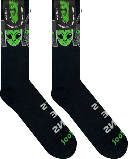 Meia Unissex Gnarly Cats Aliens Cano Longo Algodão - Preto