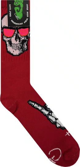 Meia Unissex Gnarly Caveira Hang Loose Cano Longo Algodão - Bordo