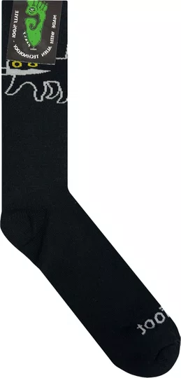 Meia Unissex Gnarly Gato Estranho Cano Longo Algodão - Preto