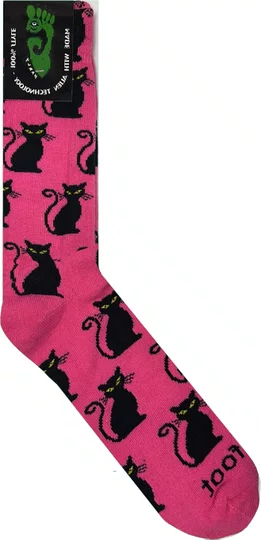 Meia Unissex Gnarly Lili Cats Cano Longo Algodão Macio - Pink/Black