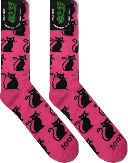 Meia Unissex Gnarly Lili Cats Cano Longo Algodão Macio - Pink/Black