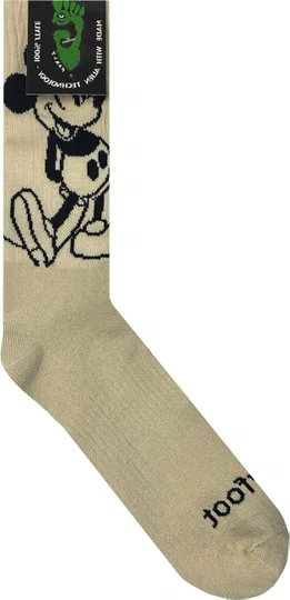 Meia Unissex Gnarly Mickey Cano Longo Algodão Macio - Bege