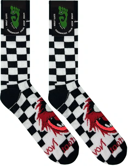 Meia Unissex Gnarly Noveline Check Cano Longo Algodão Macio - Black/White