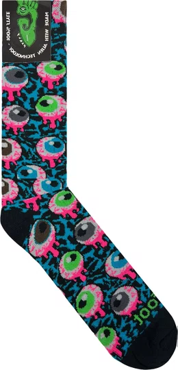 Meia Unissex Gnarly Olhos Vivos Cano Longo Algodão - Azul/Preto