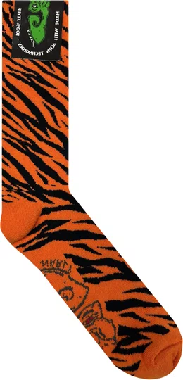 Meia Unissex Gnarly Tigre Cano Longo Algodão - Laranja