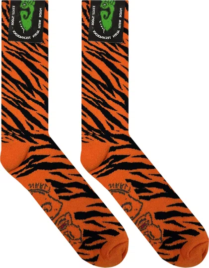 Meia Unissex Gnarly Tigre Cano Longo Algodão - Laranja