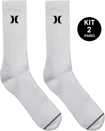 Meia Unissex Hurley Logo Surf Kit/2 Pares Cano Alto - Branco
