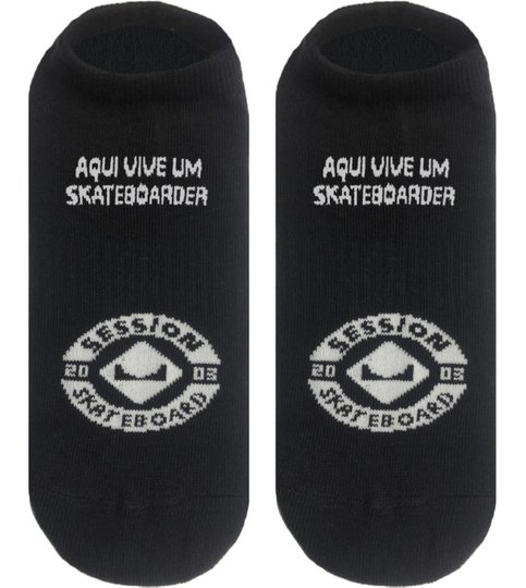Meia Unissex Session Invisivel Aqui Vive um Skateboard - Preto