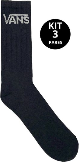Meia Vans Unissex Classic Crew Kit 3 Pares - Preto