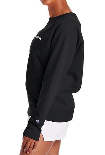 Moletom Feminino Champion Boyfriend Manga Longa sem Capuz Estampado - Preto