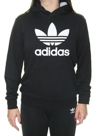 Moletom Feminino Adidas Trefoil Manga Longa Estampado - Preto