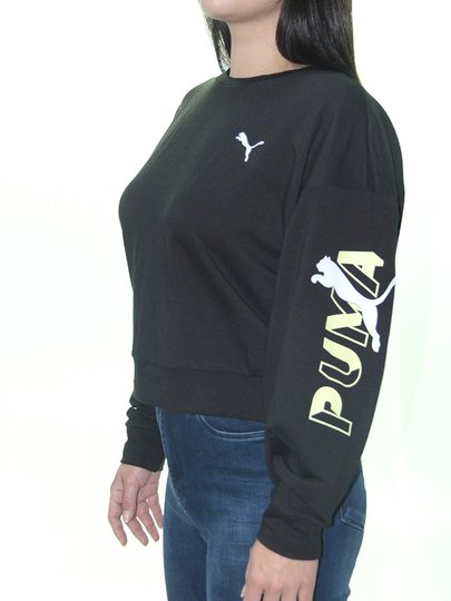 Moletom Feminino Puma Modern Sports Cropped Manga Longa sem Capuz - Preto