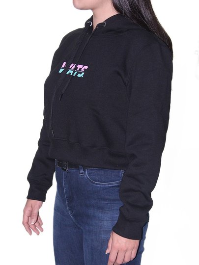 Moletom Feminino Wats Girl Street Cropped Manga Longa com Capuz - Preto