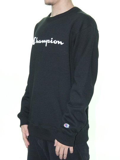 Moletom Masculino Champion Careca Script Estampado sem Capuz - Preto