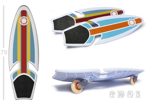 Simulador de surf waveboard de 2 rodas MooLahh Street 360° Medindo 79cm x 13cm x 25,5cm - Branco/Laranja/Azul