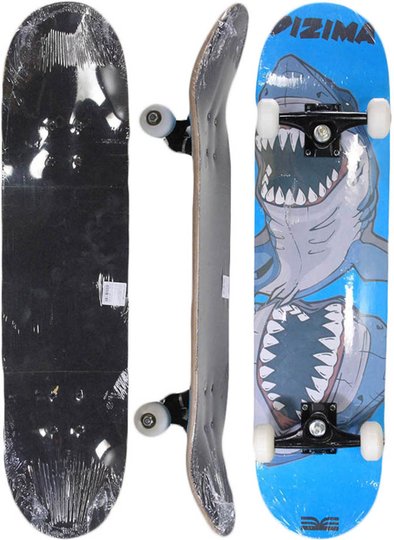Skate Montado Iniciante Dizima Shark - Azul/Branco