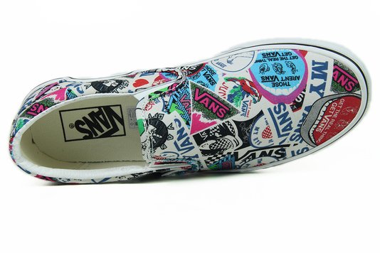 Tênis Feminino Vans Classic Slip On (Mash Up) - Sticker/White