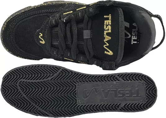 Tênis Feminino Tesla Coil Camurça Skate Premium - Black/Gold