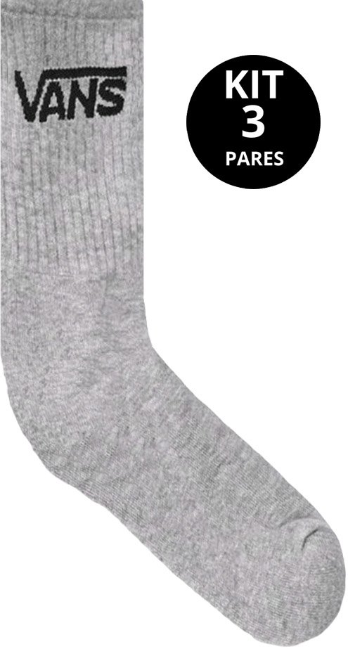 Meia Vans Kit Com 3 Pares Cano Alto Classic Crew - Cinza Mescla - Home ...