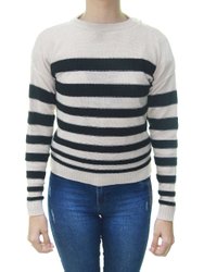 Blusa Feminina Cropped Tricot Seeing Double Manga Longa - Bege/Preto