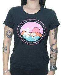 Blusinha Feminina Session Happy Girls Manga Curta Estampada - Preto