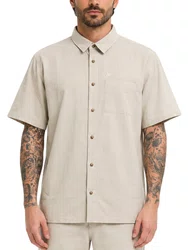 Camisa De Botão Masculina Freesurf Shell Manga Curta - Khaki