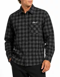 Camisa De Botão Masculina Plano C Flanela Manga Longa - Preto/Cinza
