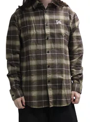 Camisa De Botão Masculina Xadrez Plano C Dryland Flannel - Verde/Bege