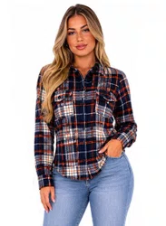 Camisa Flanela Feminina DcShoes Star basic - Preto/Laranja/Cinza