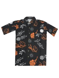 Camisa Masculina Blinca Nobre Manga Curta Estampada - Preto/Laranja
