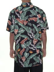 Camisa Masculina Diamond Tropical Paradise Manga Curta - Preto