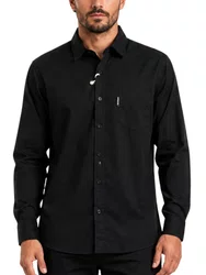 Camisa Masculina Hocks Tricoline Noturno Manga Longa Estampada - Preto