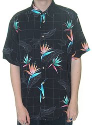 Camisa Masculina South To South Nigh Manga Curta Estampada - Preto/Folhas