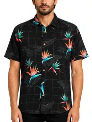 Camisa Masculina South To South Nigh Manga Curta Estampada - Preto/Folhas