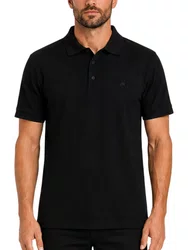 Camisa Polo Masculina Freesurf Logo Manga Curta Estampada - Preto