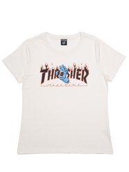 Blusinha Feminina Colab THRASHER X SANTA CRUZ Screaming Flame - Off White