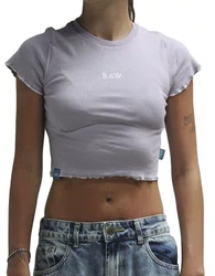 Camiseta Feminina Baw Baby Look Manga Curta Estampada - Roxo