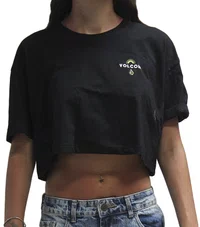 Camiseta Feminina Volcom Lock It Up Manga Curta Estampada - Preto