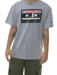 Camiseta Masculiina Champion ATH Cassete Tape Manga Curta Estampada - Cinza Mesclado